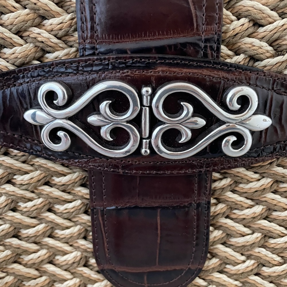 Brighton Rafia Multi-toned Purse with Brown Crocodile Trim and Silver Hardware - Picture 3 of 16